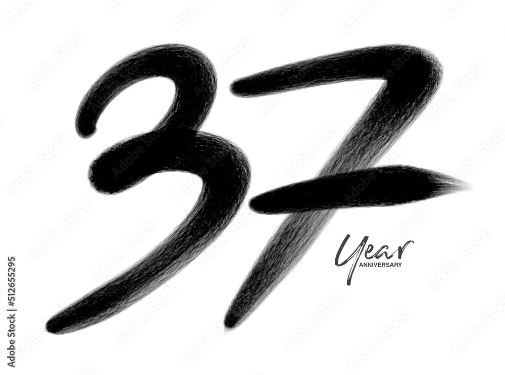 37 Years Anniversary Celebration Vector Template, 37 Years logo design,  37th birthday, Black Lettering Numbers brush drawing hand drawn sketch,  number logo design vector illustration Stock Vector | Adobe Stock