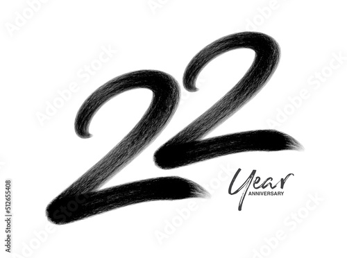 22 Years Anniversary Celebration Vector Template, 22 Years logo design, 22th birthday, Black Lettering Numbers brush drawing hand drawn sketch, number logo design vector illustration