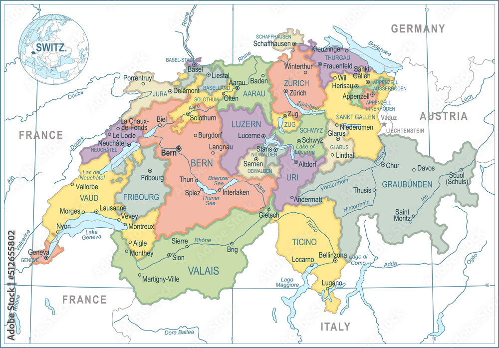 Map of Switzerland - highly detailed vector illustration