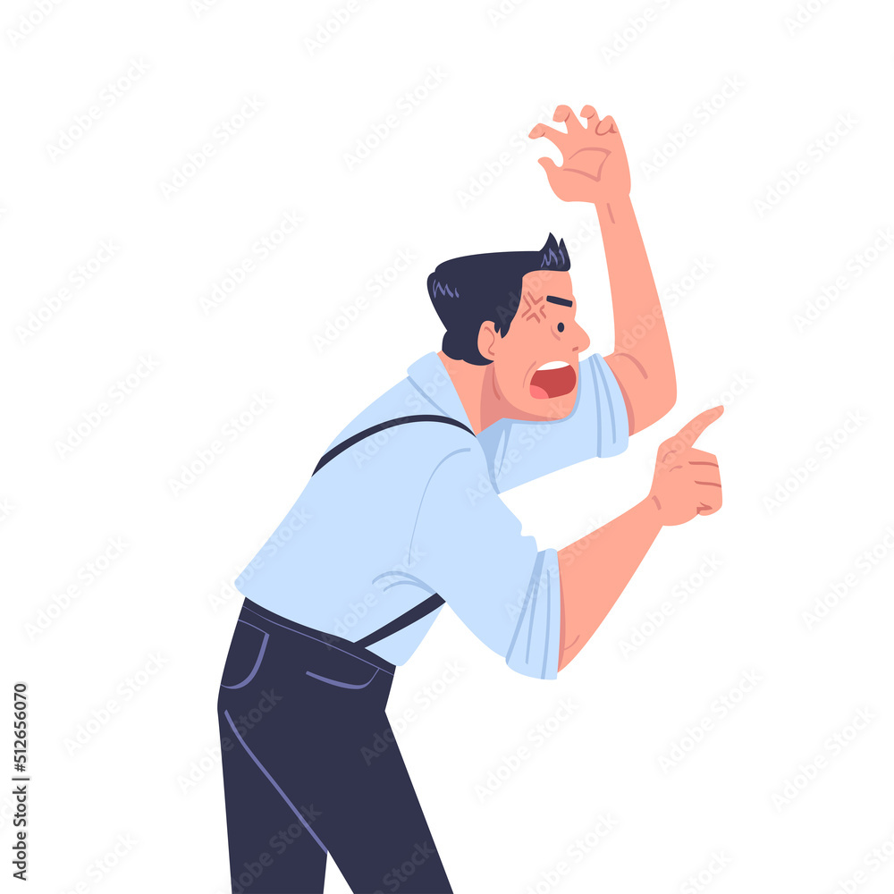 Angry Man with Furious Face Shouting and Arguing Having Conflict with Somebody Vector Illustration Angry Man with Furious Face Shouting and Arguing Having Conflict with Somebody Vector Illustration
