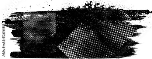 Glitch distorted geometric shape . Noise destroyed logo . Trendy defect error shapes . Glitched frame .Grunge textured . Distressed effect .Vector shapes with a halftone dots screen print texture.