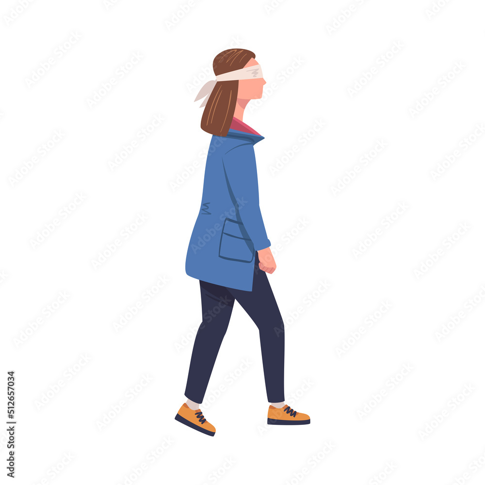 Woman Character Wearing Blindfold Following Someone Trusting and Having Faith in Something Vector Illustration Woman Character Wearing Blindfold Following Someone Trusting and Having Faith in Something Vector Illustration