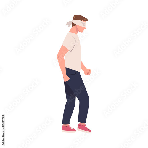 Man Character Wearing Blindfold Following Someone Trusting and Having Faith in Something Vector Illustration