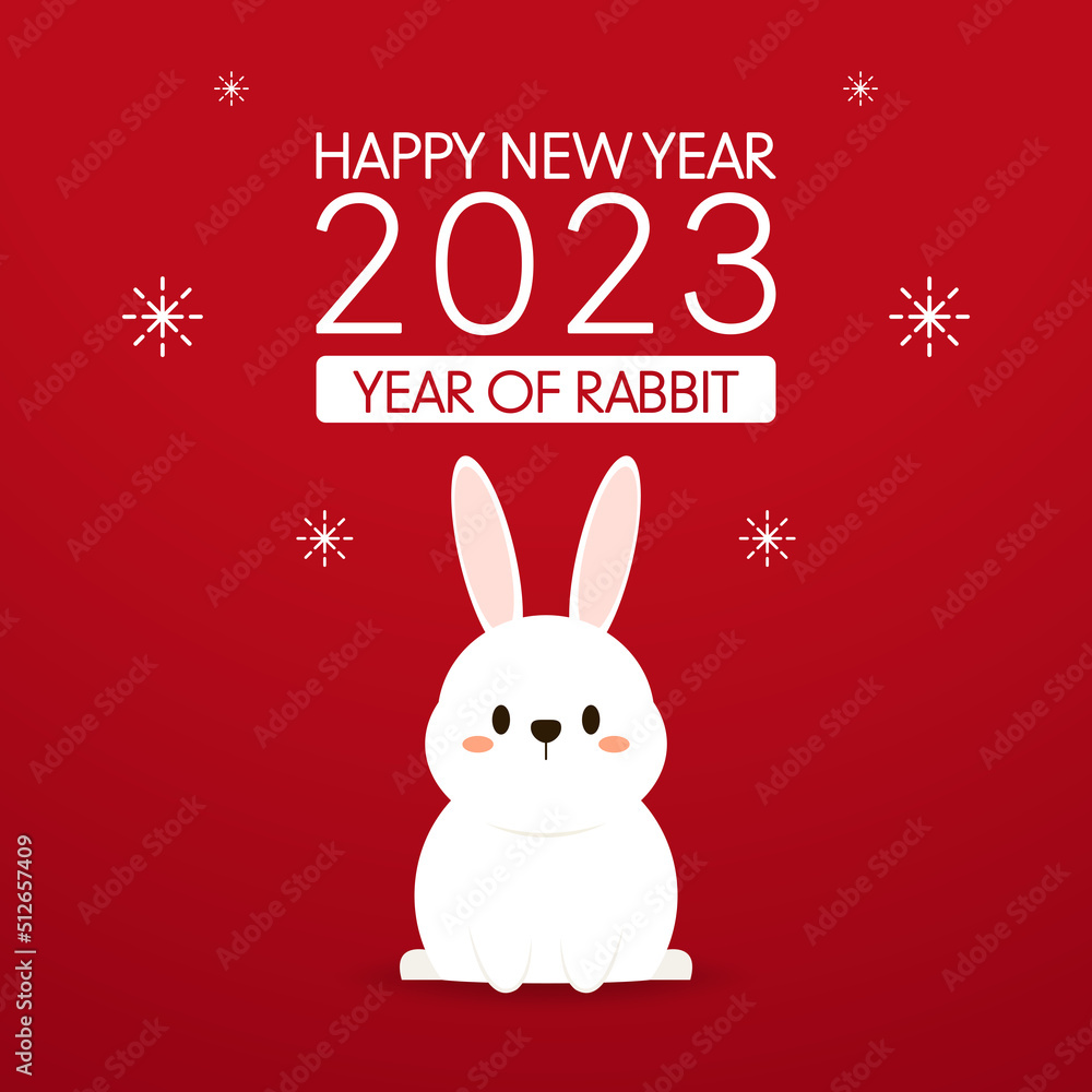 Happy Chinese new year greeting card 2023 with cute rabbit. Animal holidays cartoon character. Rabbit icon vector. Happy Chinese new year greeting card 2023 with cute rabbit. Animal holidays cartoon character. Rabbit icon vector.