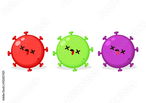 Cartoon with a dead coronavirus. Bacteria character vector. Covid 19 virus die. Bacteria death.