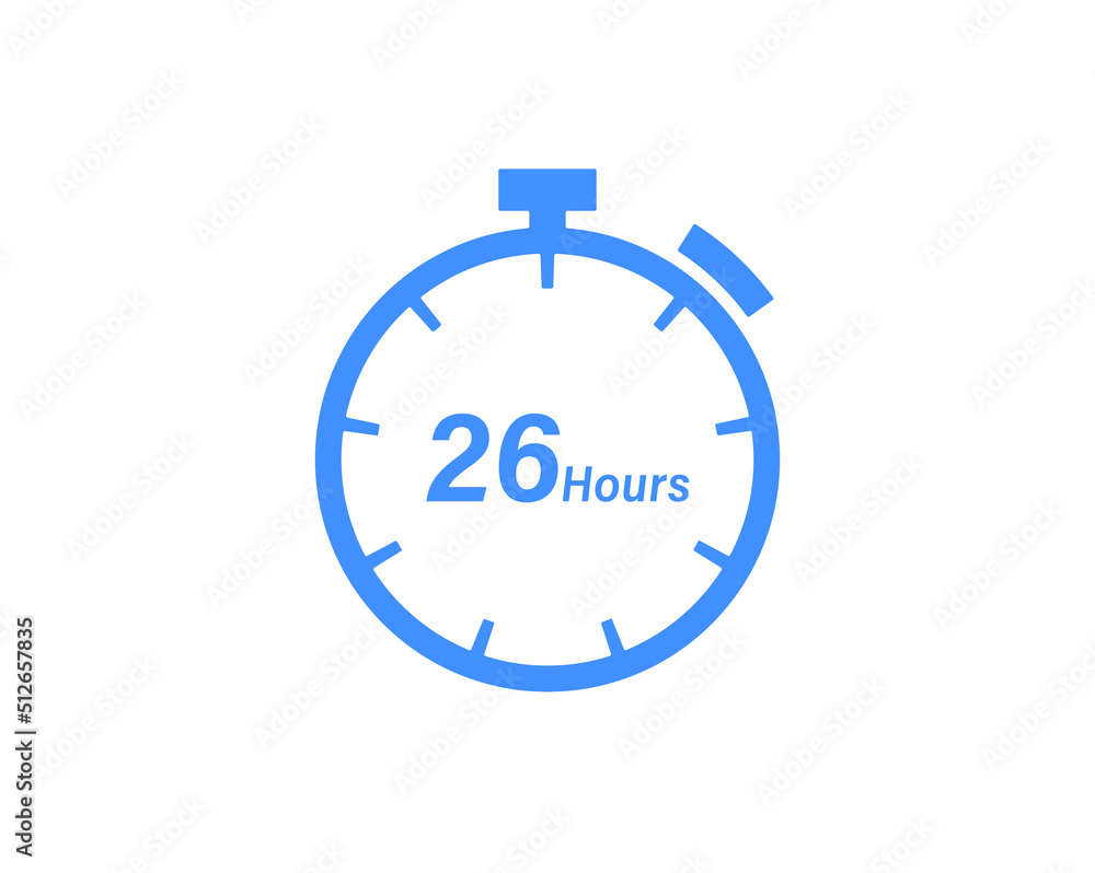 26 Hours timers Clocks, Timer 26 hour icon, countdown icon. Time measure. Chronometer icon isolated on white background 26 Hours timers Clocks, Timer 26 hour icon, countdown icon. Time measure. Chronometer icon isolated on white background