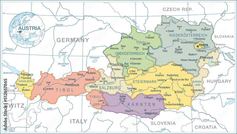 Map of Austria - highly detailed vector illustration