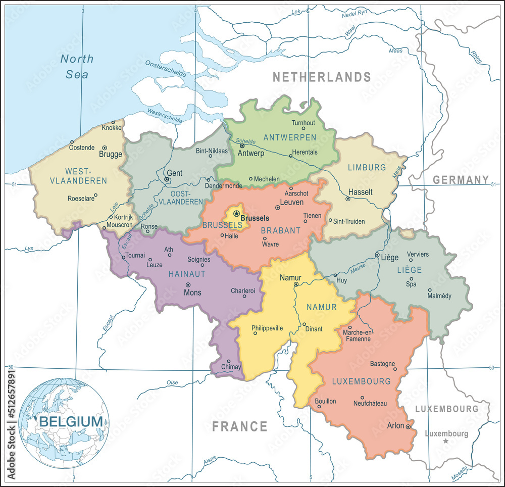 Map of Belgium - highly detailed vector illustration