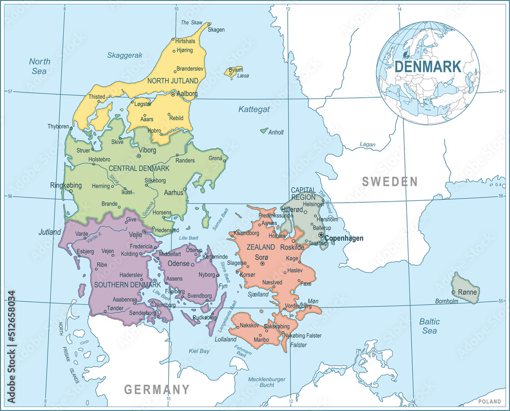 Map of Denmark - highly detailed vector illustration