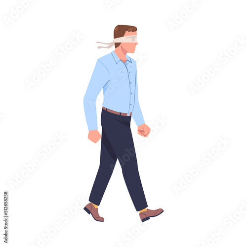 Man Character Wearing Blindfold Following Someone Trusting and Having Faith in Something Vector Illustration