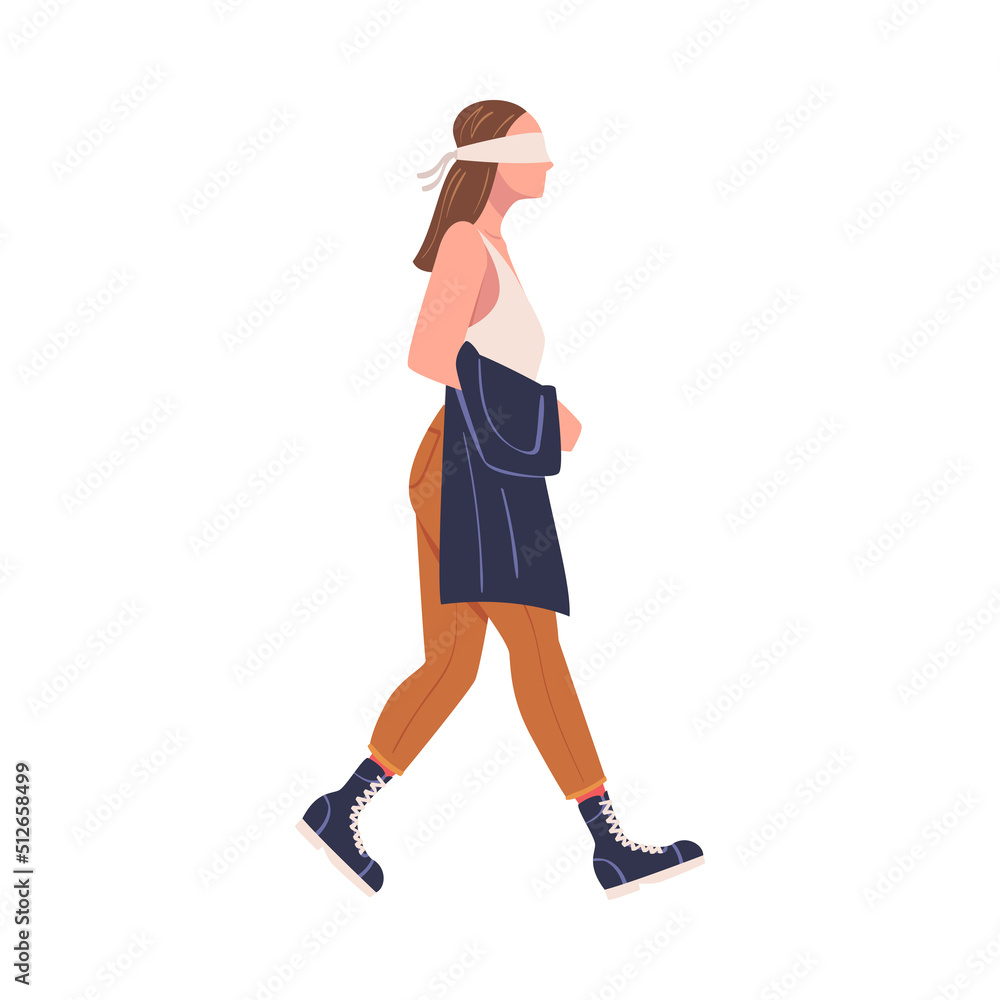 Woman Character Wearing Blindfold Following Someone Trusting and Having Faith in Something Vector Illustration Woman Character Wearing Blindfold Following Someone Trusting and Having Faith in Something Vector Illustration