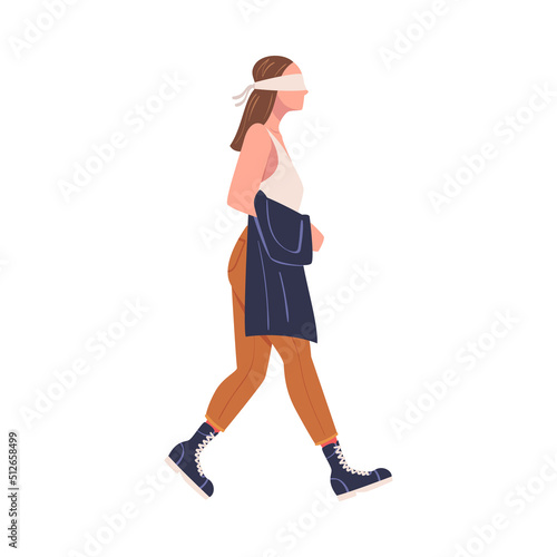 Woman Character Wearing Blindfold Following Someone Trusting and Having Faith in Something Vector Illustration © topvectors