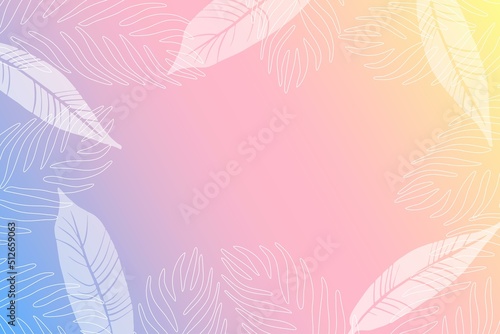 Summer gradient background with floral elements. Tropical horizontal pattern for beach party  summer sale flyer or poster design. Vector frame illustration on white.