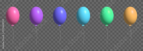 Set of 3d ballons. Design for anniversary, birthday party. Vector illustration isolated on transparent background