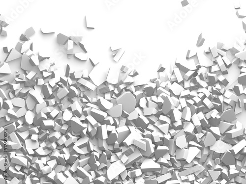 Pile of shattered white stone pieces