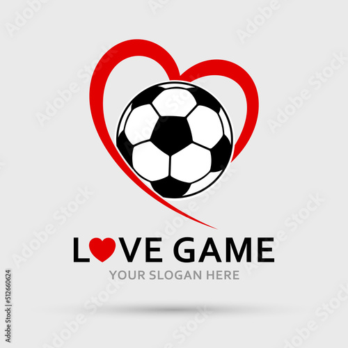 Soccer Football Logo. Love game. Heart and Ball. Vector illustration