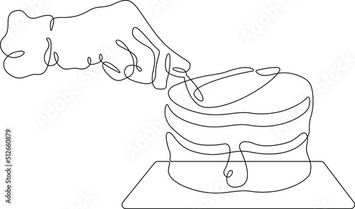 One continuous line.The confectioner prepares sweets. The baker makes a cake. Pastry. Confectionery.The chef cuts the meat. The hands of the cook. One continuous line is drawn on a white background.