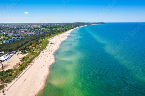 Aerial landscape of the beach in Wladyslawowo by the Baltic Sea at summer. Poland.