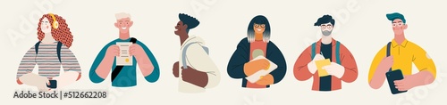 People portrait - Students -Modern flat vector concept illustration of a young male and female students, half-length portrait, user avatar. Creative landing web page template