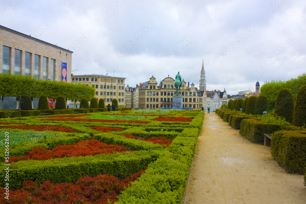 Mont des Arts gardens and City Hall of Brussels, Belgium	