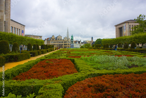 Mont des Arts gardens and City Hall of Brussels, Belgium 