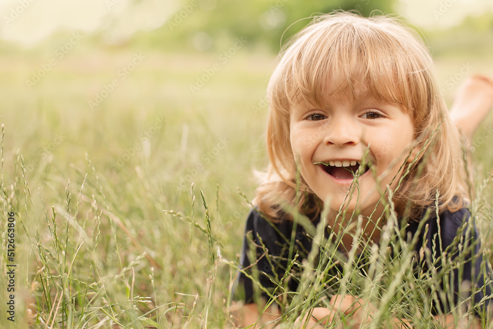 happy little boy curly blond lying on a green lawn summer nature happy little boy curly blond lying on a green lawn summer nature