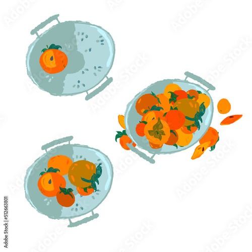 image of a persimmons in a plate on a white background