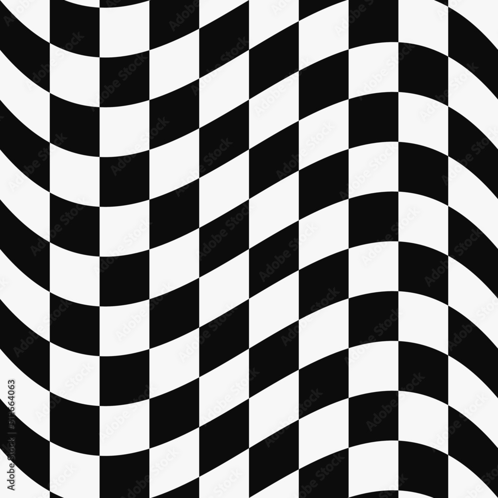 Warped Wave Checkers Seamless Pattern. Sports And Racing Background, Black And White Wavy Distorted Checkered Design. Modern Warp Dynamic Texture for Digital, Print And Web Design. Vector EPS Warped Wave Checkers Seamless Pattern. Sports And Racing Background, Black And White Wavy Distorted Checkered Design. Modern Warp Dynamic Texture for Digital, Print And Web Design. Vector EPS