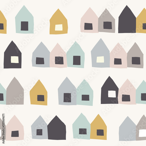 Seamless cute pattern with color houses