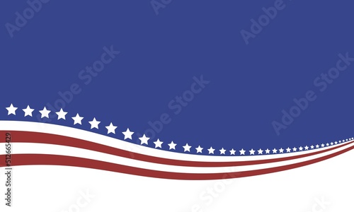 Independence day striped background with red and blue lines and stars, illustration. vector