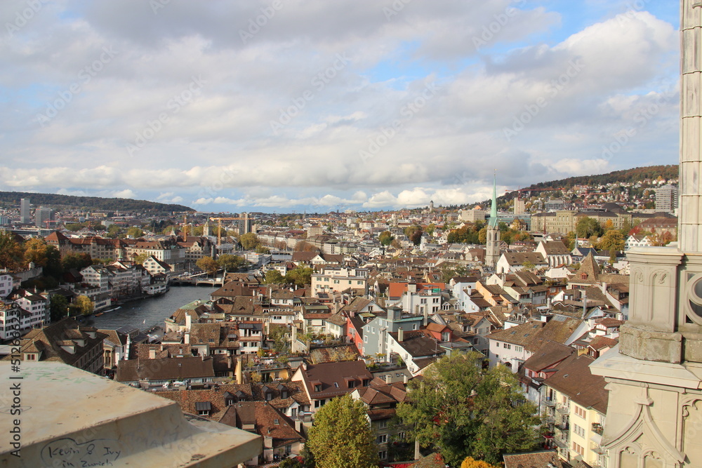 View from Grossmünster, overlooking Zurich, Switzerland
