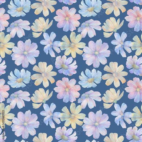 Seamless botanical pattern. Abstract floral ornament for design. Bright flowers collected in a seamless pattern.