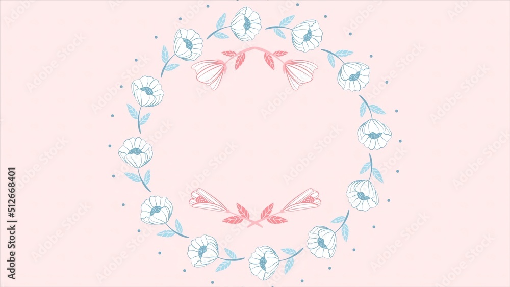 Opening Of The Blue Flowers. Looped. Animation. Flowers. Pink Background