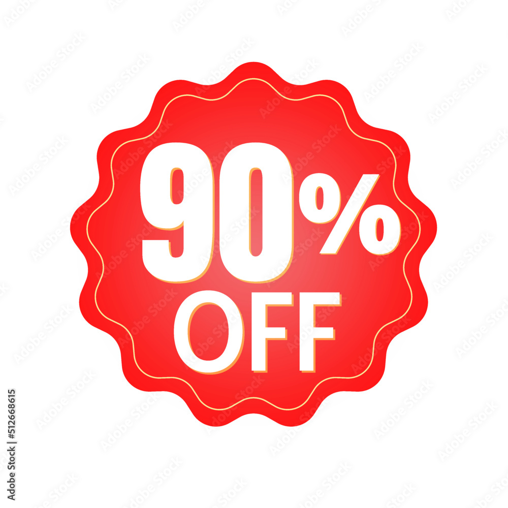 90% percent off, with red sticker design (banner) and luminosity detail in the center, online discount, mega sale, vector illustration 90% percent off, with red sticker design (banner) and luminosity detail in the center, online discount, mega sale, vector illustration