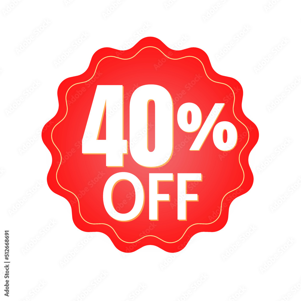 40% percent off, with red sticker design (banner) and luminosity detail in the center, online discount, mega sale, vector illustration 40% percent off, with red sticker design (banner) and luminosity detail in the center, online discount, mega sale, vector illustration