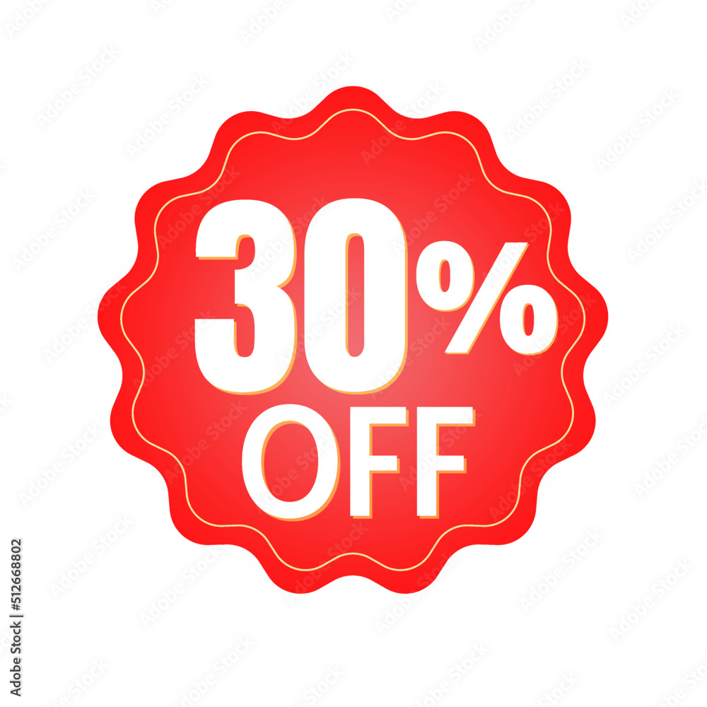 30% percent off, with red sticker design (banner) and luminosity detail in the center, online discount, mega sale, vector illustration 30% percent off, with red sticker design (banner) and luminosity detail in the center, online discount, mega sale, vector illustration