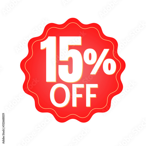 15% percent off, with red sticker design (banner) and luminosity detail in the center, online discount, mega sale, vector illustration