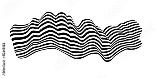 Waving flag as a brush stroke with zebra texture. Vest striped with fabric Black and white stripes curved in a bizarre way with waves curving along the trajectory