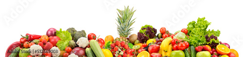 Collage fresh vegetables, fruits, berries isolated on white background.