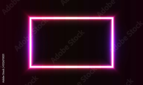 Neon rectangular frame with shining effects on dark Neon rounded square background. Empty glowing techno backdrop. Vector illustration.