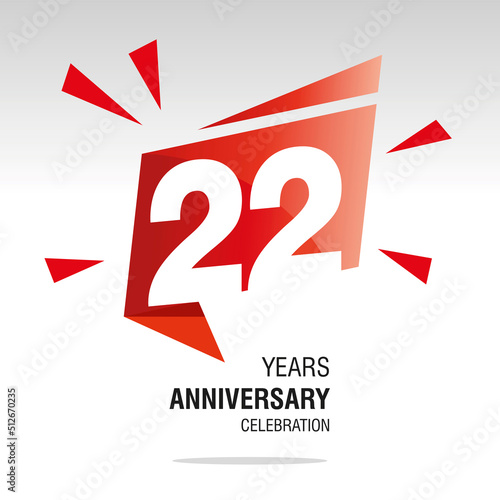 22 Years Anniversary celebration modern origami speech logo icon red white vector