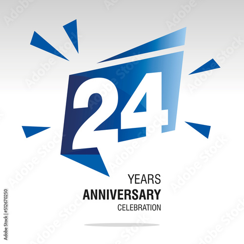 24 Years Anniversary celebration modern origami speech logo icon blue white vector