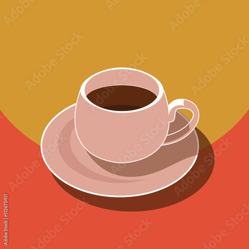 pink coffee mug on yellow-orange background