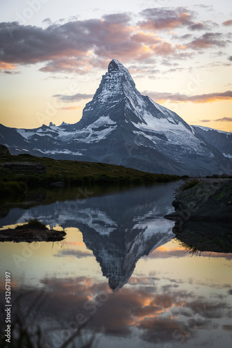 Matterhorn during sunrise with reflection on lake 