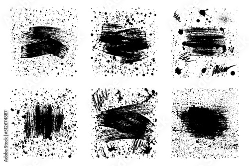 Set of grunge backgrounds with splash ink paint, brush stroke, blots. Vector illustration