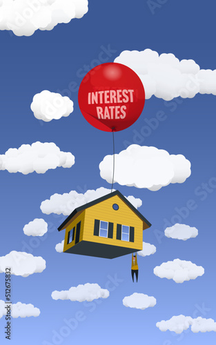 As mortgage rates increase, the possibility of owning a home slips away for many Americans. A housing market downturn is predicted, higher rates make home buying too expensive. Image in tall format.
