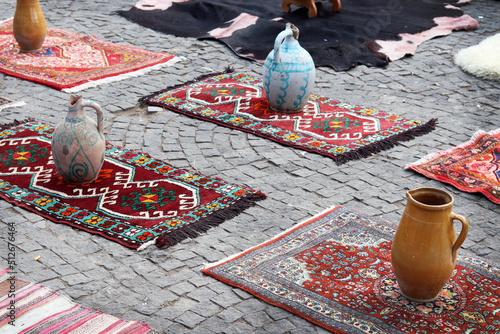 Georgia, Tbilisi - december 2019: unusual flea market with big assortment of antiques, vases, copper jugs and bric-a-brac on sale. Old Market (Dry Bridge), ancient market in Tbilisi, Georgia 