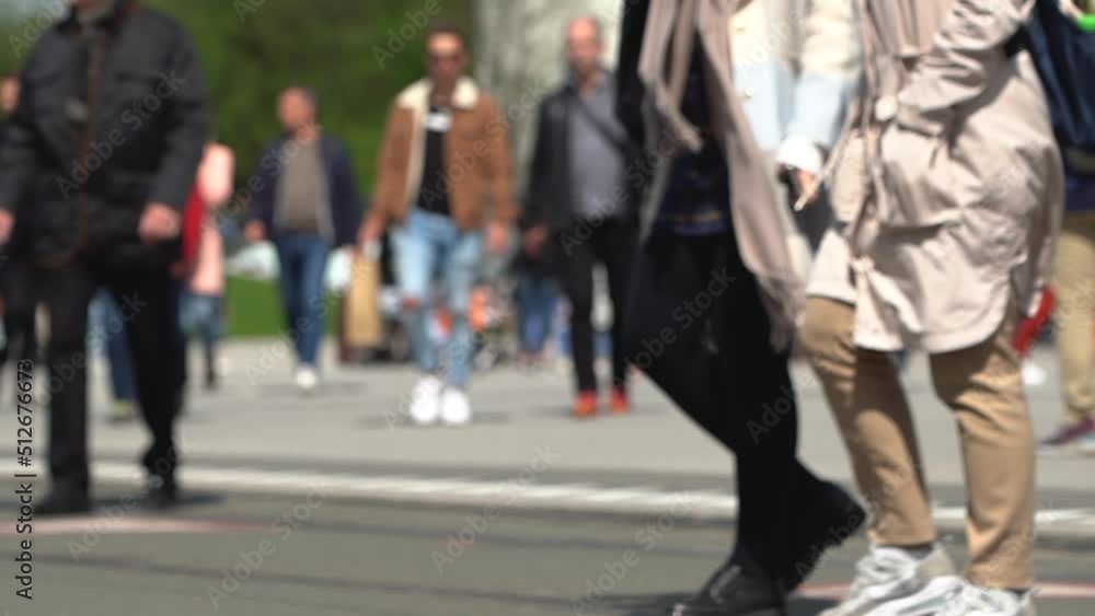 Selective focus of a busy pedestrian zone in the city center of Düsseldorf, Germany; Close up shot Selective focus of a busy pedestrian zone in the city center of Düsseldorf, Germany; Close up shot