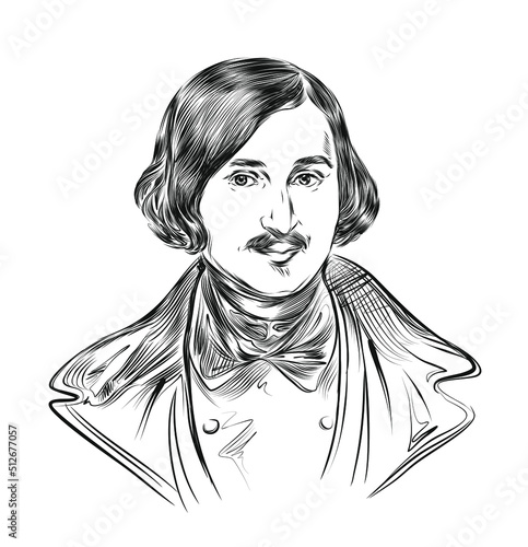 Vector portrait of the Russian writer Nikolai Gogol. Dramatic, mystical, fabulous author
