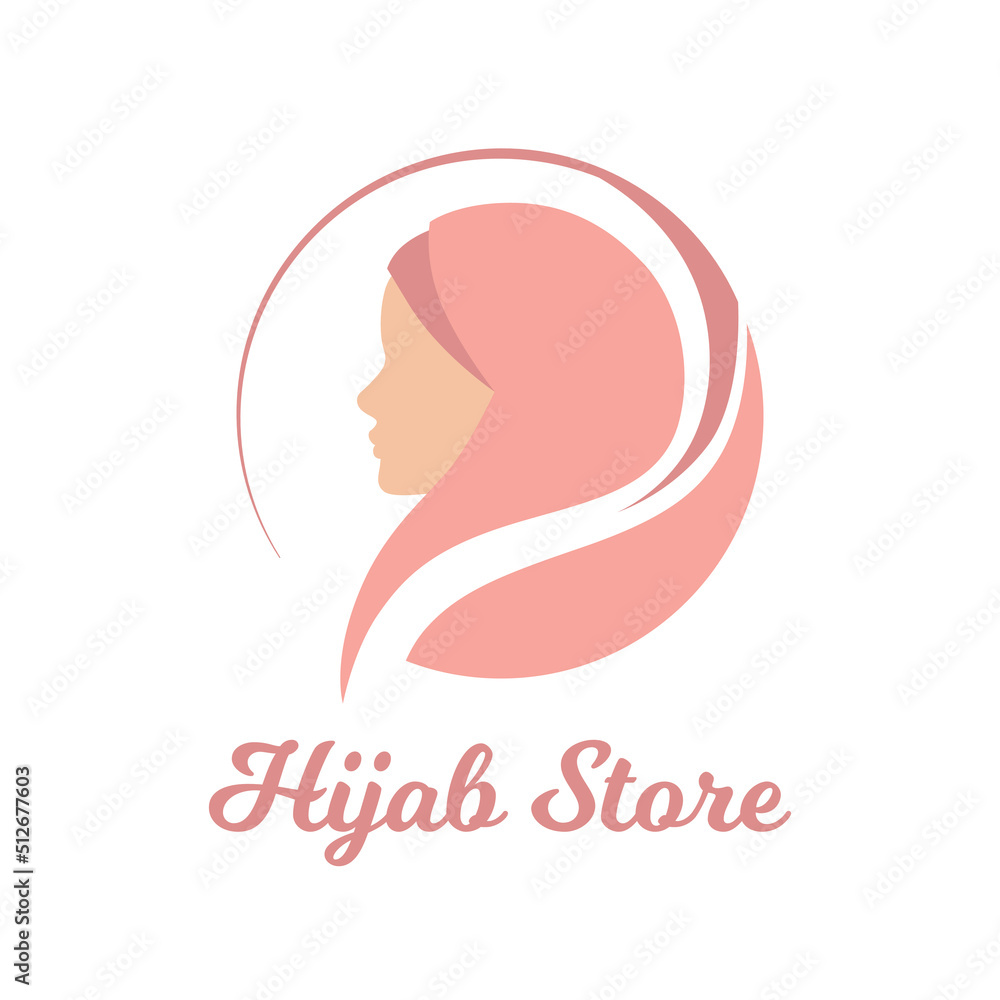 Muslim woman wearing hijab. Fashion logo design vector symbol. Scarf logo template for shop, store, print. Pink and white.